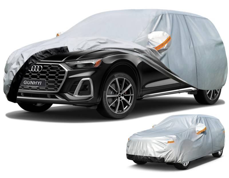 GUNHYI Autoabdeckung Wasserdicht und atmungsaktiv, Abdeckplane Geeignet für Audi Q5, GLC, BMW X3, RAV4, Vollgarage Autoplane mit 6 Schichten Material zum Schutz vor Schnee, Sonne.(460 zu 485 cm) von GUNHYI