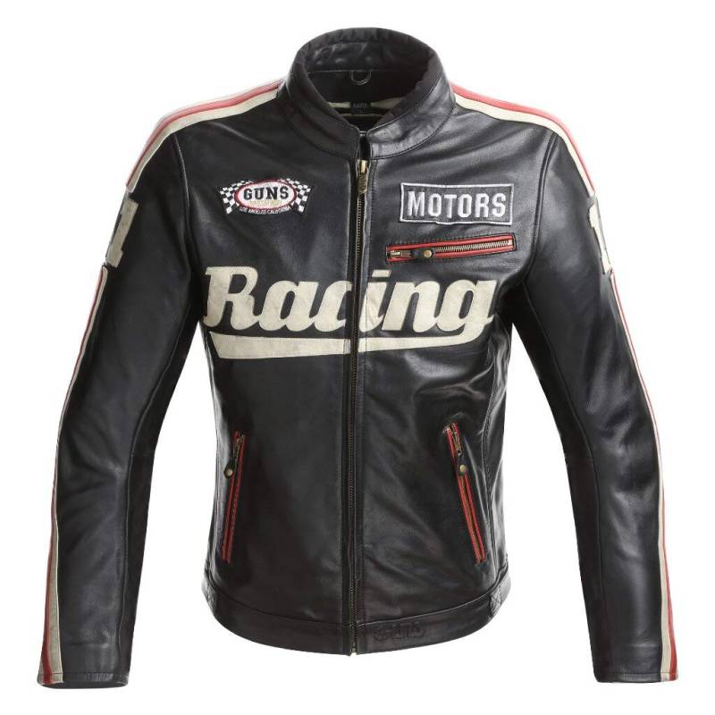 GUNS Racing Herren Lederjacke, Vintage, Schwarz, 2XL von GUNS