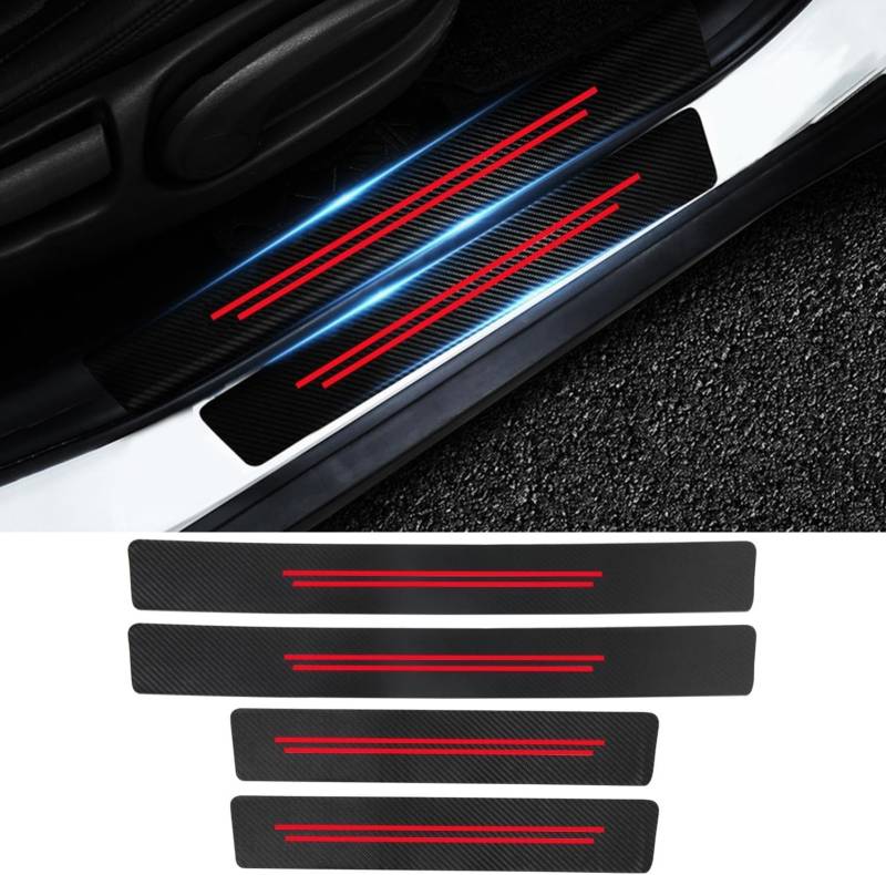 4 Stück Auto Carbon Fiber Einstiegsleisten Türschweller, für S-Mart fortwo/forfour C450 A450 R450 R452 2002-2006 rutschfeste Anti-KratzTrim Scuff Styling,Schwellenschutz Aufkleber,Red von GUOLEIOO