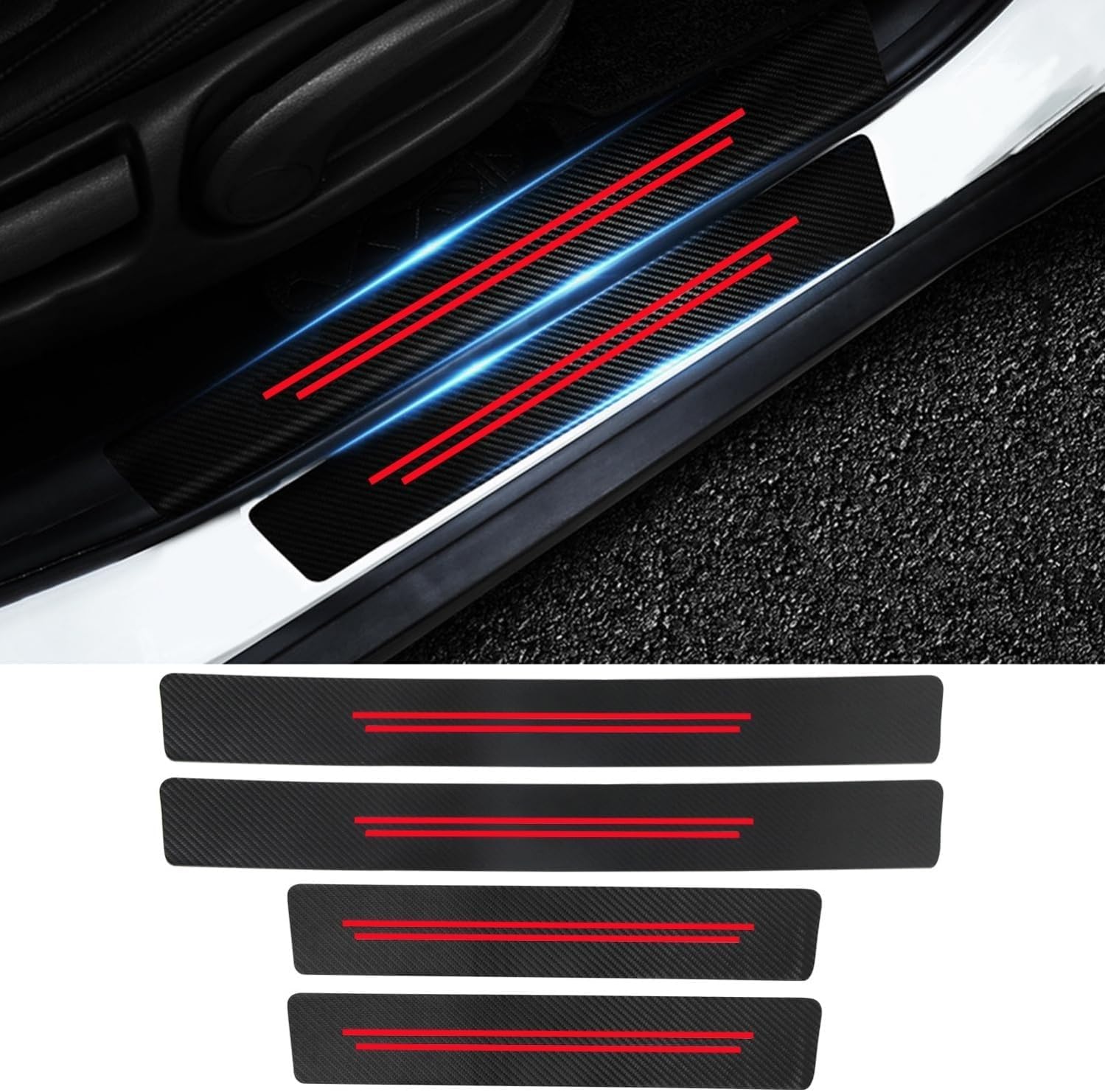 4 Stück Auto Carbon Fiber Einstiegsleisten Türschweller, für Suzuki Grand Vitara 2005-2008 rutschfeste Anti-KratzTrim Scuff Styling,Schwellenschutz Aufkleber,Red von GUOLEIOO