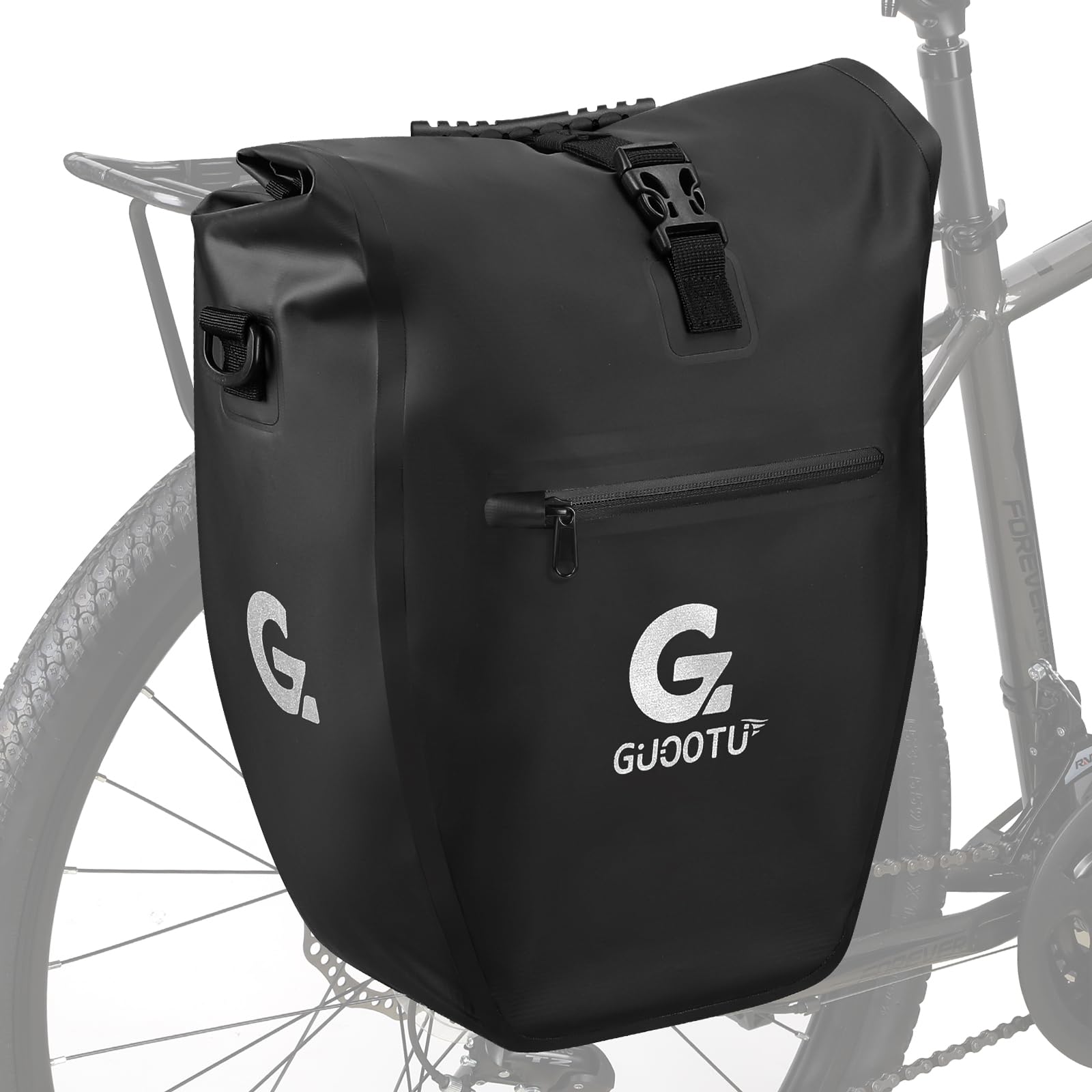 GUOOTU Fahrradtasche Gepäckträger 24L,aus Tarpaulin Hinten Gepäckträgertasche mit Reflektoren, mit Tragegriff und Schultergurt(Schwarz 24L, Einzeln) von GUOOTU