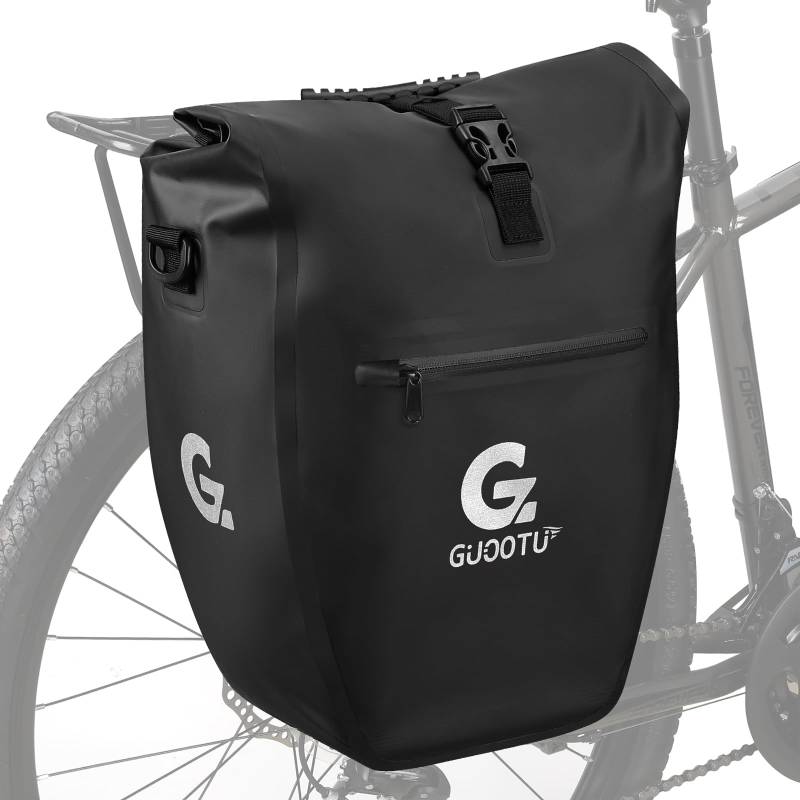 GUOOTU Fahrradtasche für Gepäckträger 24L,aus Tarpaulin Hinten Gepäckträgertasche mit Reflektoren, mit Tragegriff und Schultergurt(Schwarz 24L, Einzeln) von GUOOTU