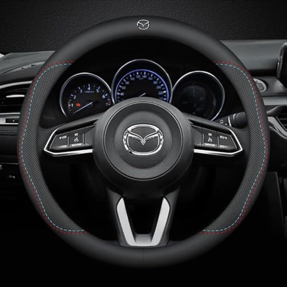 Auto Lenkradbezug für Mazda CX-5 2012-2017, Lenkrad Abdeckung Leder Lenkradhülle Lenkradschoner Atmungsaktives Lenkradhüllen Zubehör,B/Black-2 von GUOPENG