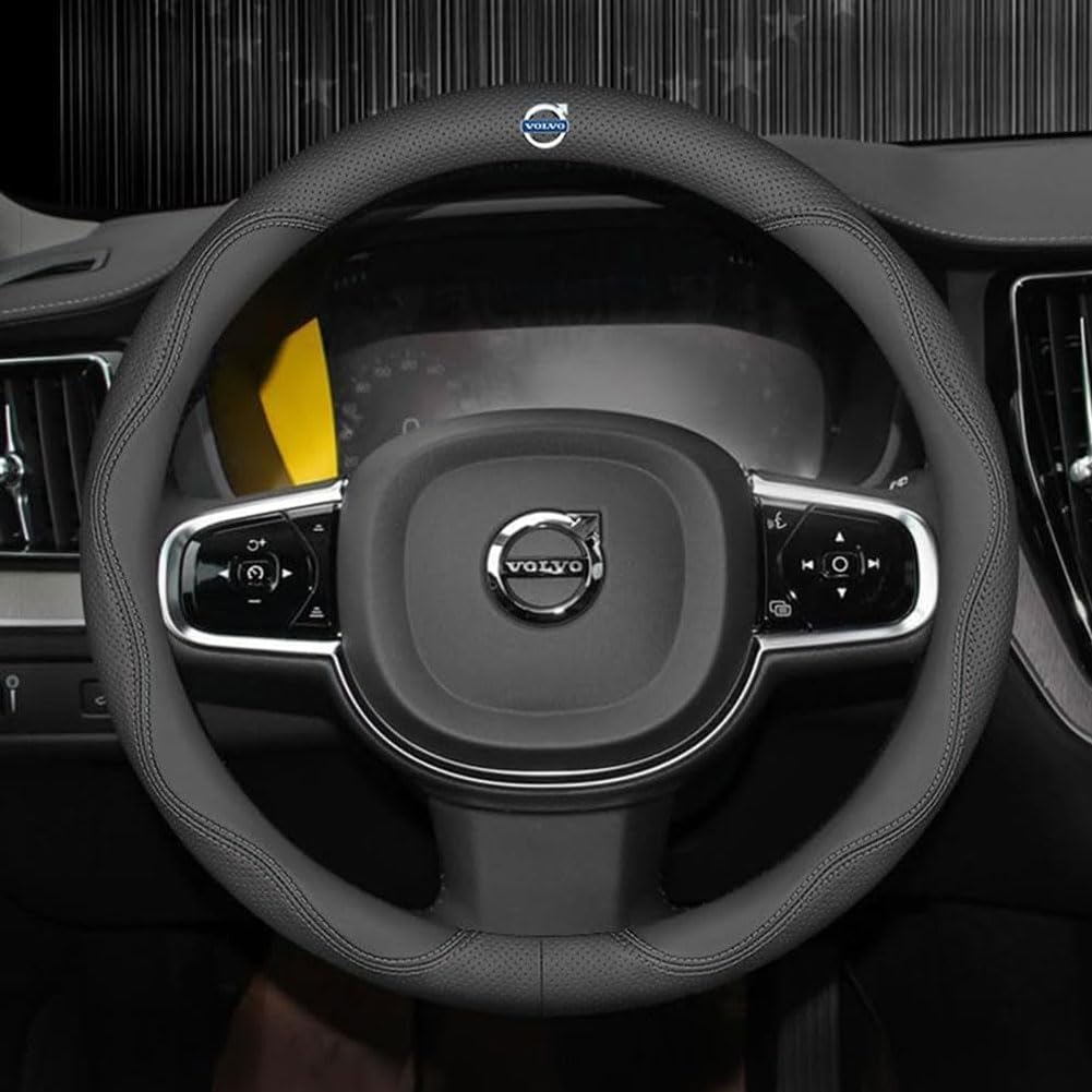 Auto Lenkradbezug für Volvo C30 2006-2010, Lenkrad Abdeckung Leder Lenkradhülle Lenkradschoner Atmungsaktives Lenkradhüllen Zubehör,A-B/Black-2 von GUOPENG