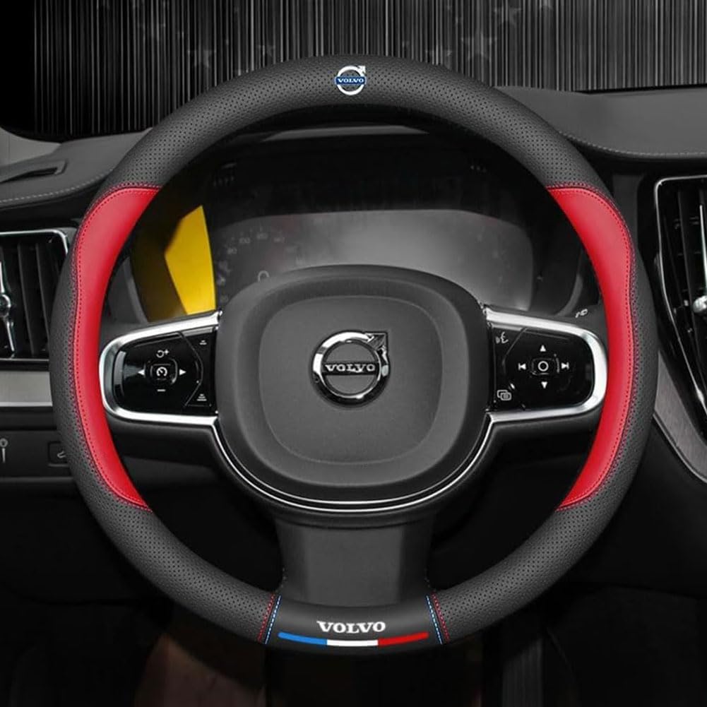 Auto Lenkradbezug für Volvo C30 2006-2010, Lenkrad Abdeckung Leder Lenkradhülle Lenkradschoner Atmungsaktives Lenkradhüllen Zubehör,B-C/Black-Red von GUOPENG