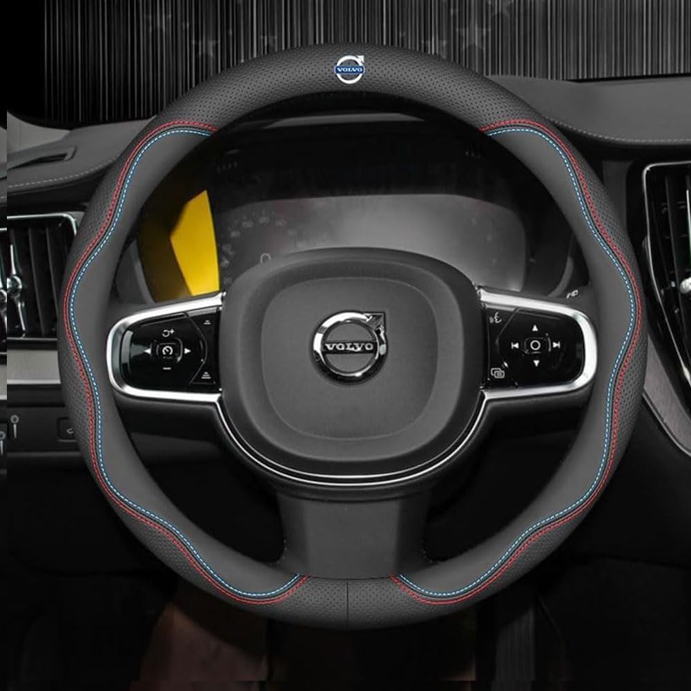 Auto Lenkradbezug für Volvo C30 Facelift 2010, Lenkrad Abdeckung Leder Lenkradhülle Lenkradschoner Atmungsaktives Lenkradhüllen Zubehör,A-A/Black-1 von GUOPENG