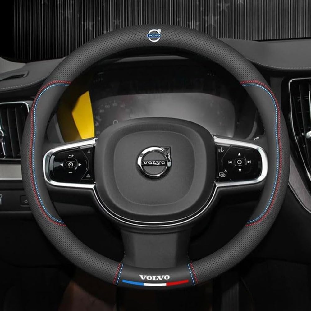 Auto Lenkradbezug für Volvo S90L 2016-2020, Lenkrad Abdeckung Leder Lenkradhülle Lenkradschoner Atmungsaktives Lenkradhüllen Zubehör,B-A/Black-1 von GUOPENG