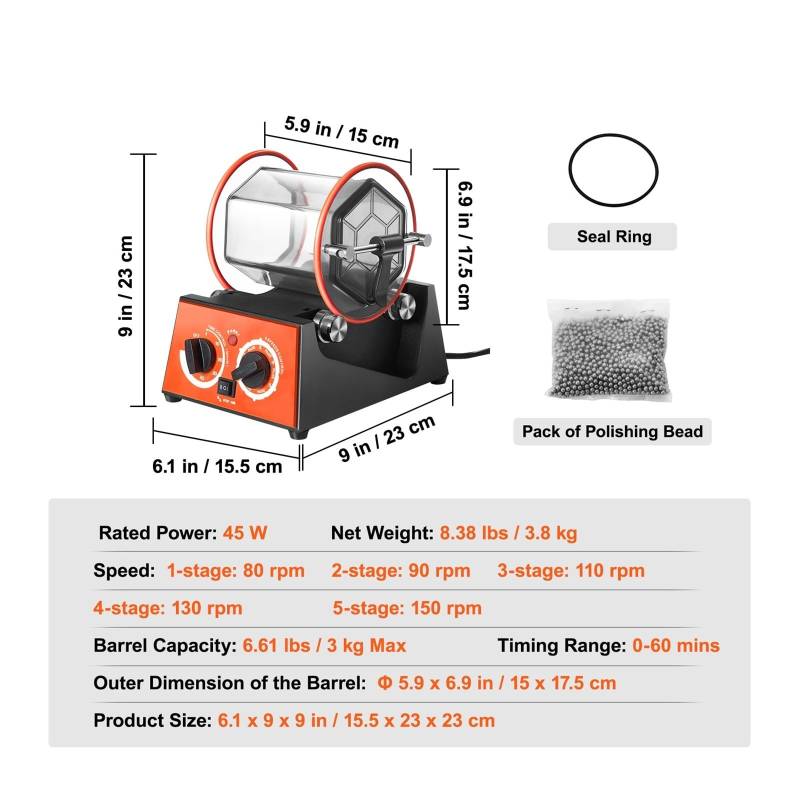 Poliermaschine für Schmuck 3 kg 5 kg Rotary Tumbler Oberflächenpolierer Schmuck Trommel Poliermaschine Edelstein DIY Mini-Tumbler Finishing-Tools Kompakt, tragbar, leistungsstark(3Kg Capacity) von GUOPIN