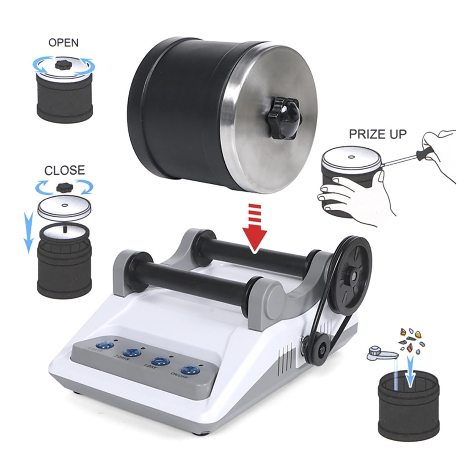 Poliermaschine für Schmuck Rock Tumbler Kit DIY elektrisches Rock Tumbler Spielzeug mit groben Edelsteinen Polierkörnern for Erwachsene Kinder Poliermaschine Kompakt, tragbar, leistungsstark von GUOPIN