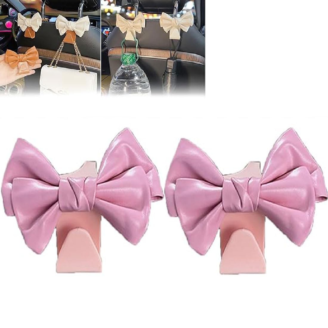 2 Stück Bowknot Design Car Seat Back Hooks, Schleife Handtaschenhaken für Auto, Bogen Autositz Kopfstützenhaken, Autositz Rücksitzhaken, Auto Lagerung Haken, Aufbewahrungshaken für Autositz (Rosa) von GUSHE