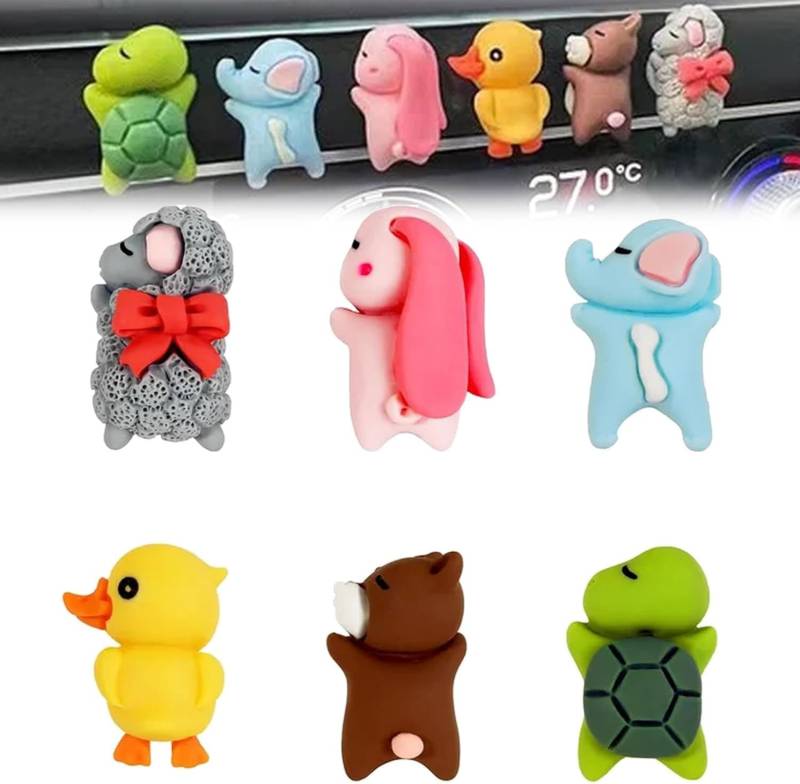 6 Stück Mini Animal Doll Decoration Set, Niedliche Armaturenbrett Auto Dekorationen, Mini Tiere Figuren Dekoration, Tiere Tortendeko, Interieur Autozubehör, Micro Landschaft Ornament von GUSHE