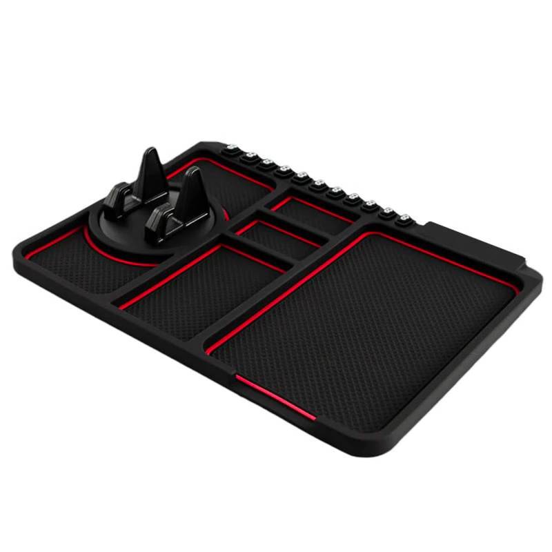 Anti-Skid Car Dashboard Sticky Pad,Multifunktionale Auto-Antirutschmatte Auto-Handyhalter,360 drehbare Halterung,Auto Antirutschmatte Mit Handyhalterung,Anti-Rutsch Telefonpad mit Parknummer (Rot) von GUSHE