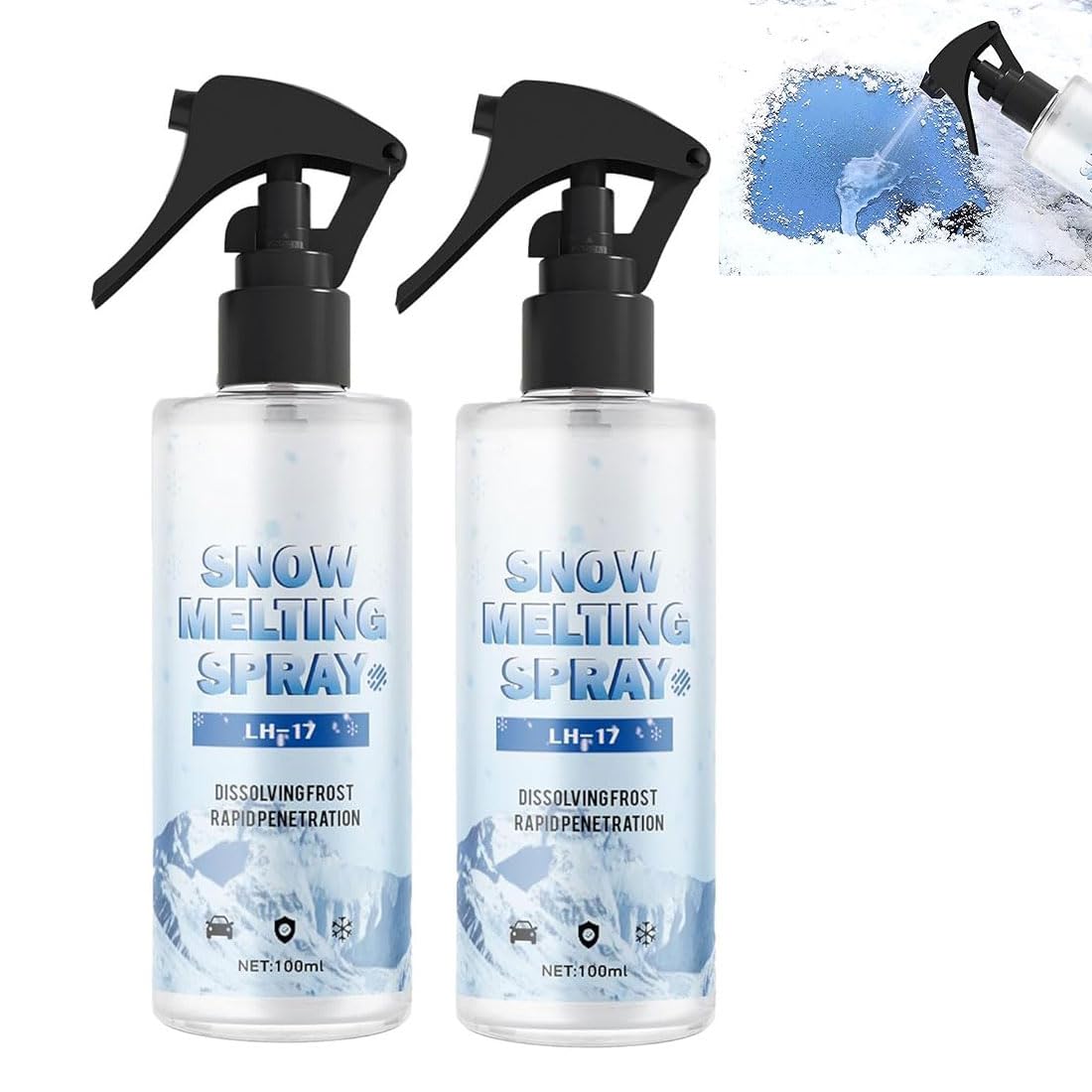 Car & Refrigerator De-Icing and Snow Spray,Enteiserspray Auto Scheibe,Schneeschmelzspray,Entfroster Spray Auto,Entfernen sie Schnell EIS und Schnee von Autoscheiben und Windschutzscheiben (2PCS) von GUSHE