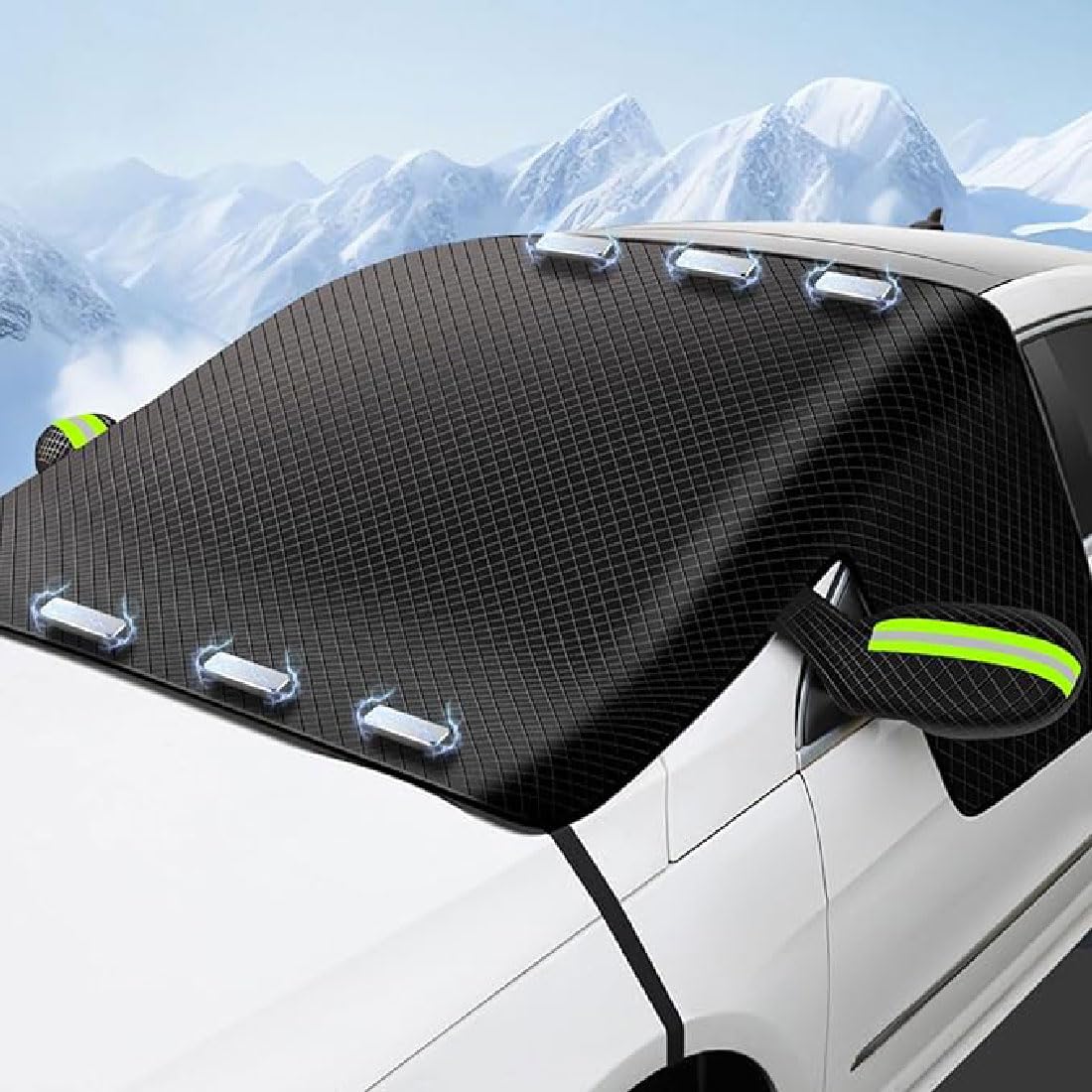 Magnetic Anti Snow Windshield Cover, Auto Winter Windschutzscheibe Abdeckung mit Magneten, Faltbare Anti Frost Schnee Scheibenabdeckung, Windschutzscheibenabdeckung gegen Schnee, EIS, Frost (Grün) von GUSHE