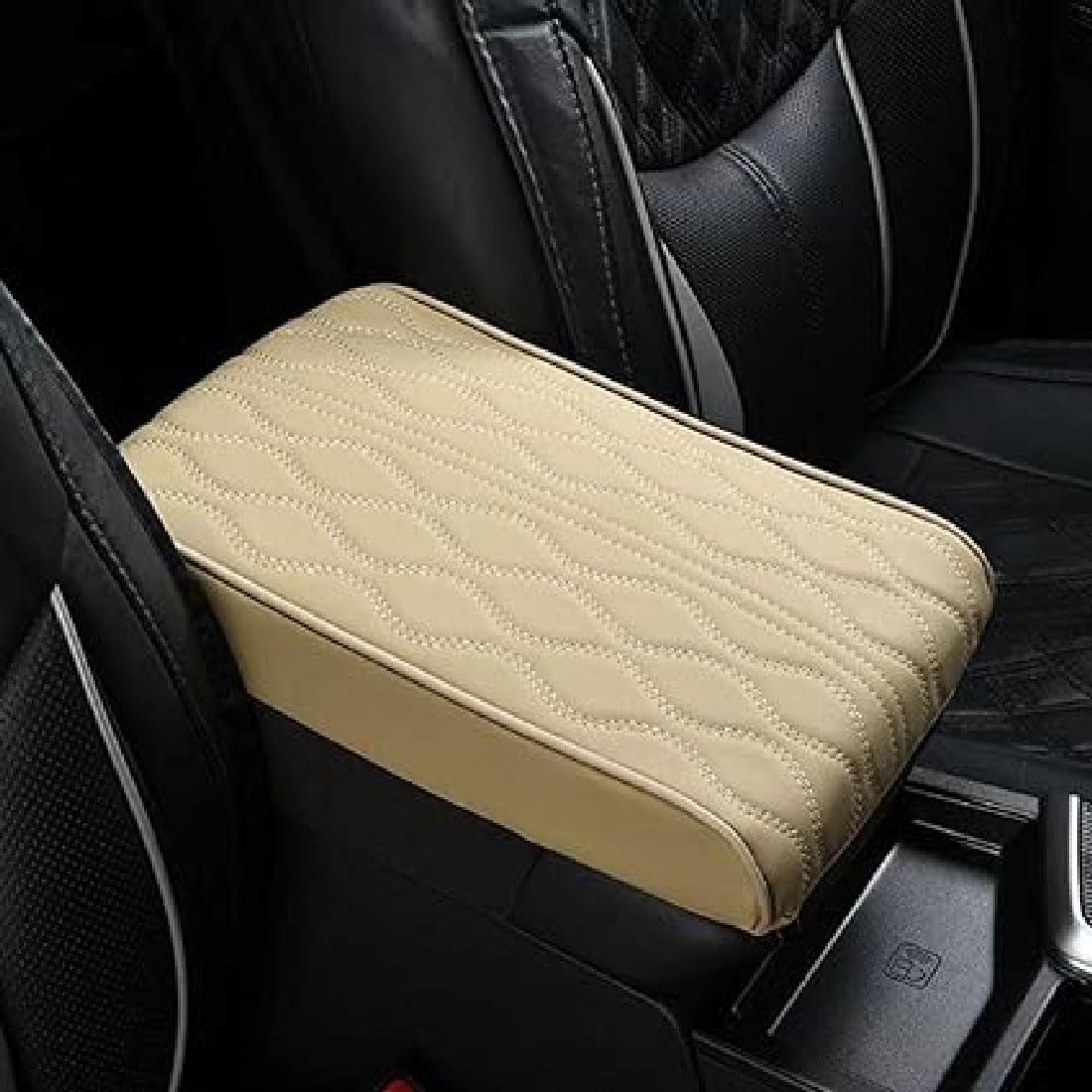 Memory Cotton Car Armrest Box Pad Universal Style, Auto Armlehnen Polster, Leather Car Armrest Box Pad, Mittelkonsole Auto Armlehnenschoner, Armlehne Matte für Auto, SUV, LKW, Fahrzeug (Beige) von GUSHE