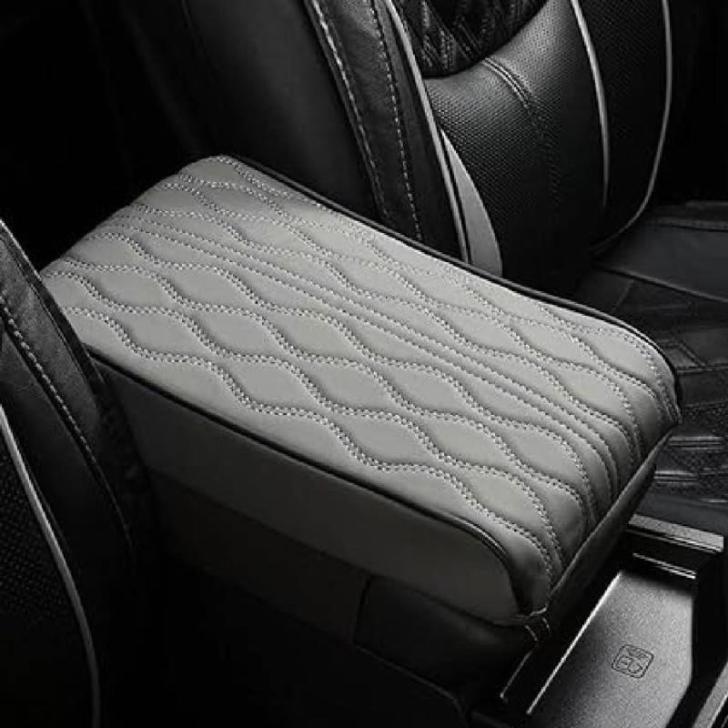 Memory Cotton Car Armrest Box Pad Universal Style, Auto Armlehnen Polster, Leather Car Armrest Box Pad, Mittelkonsole Auto Armlehnenschoner, Armlehne Matte für Auto, SUV, LKW, Fahrzeug (Grau) von GUSHE