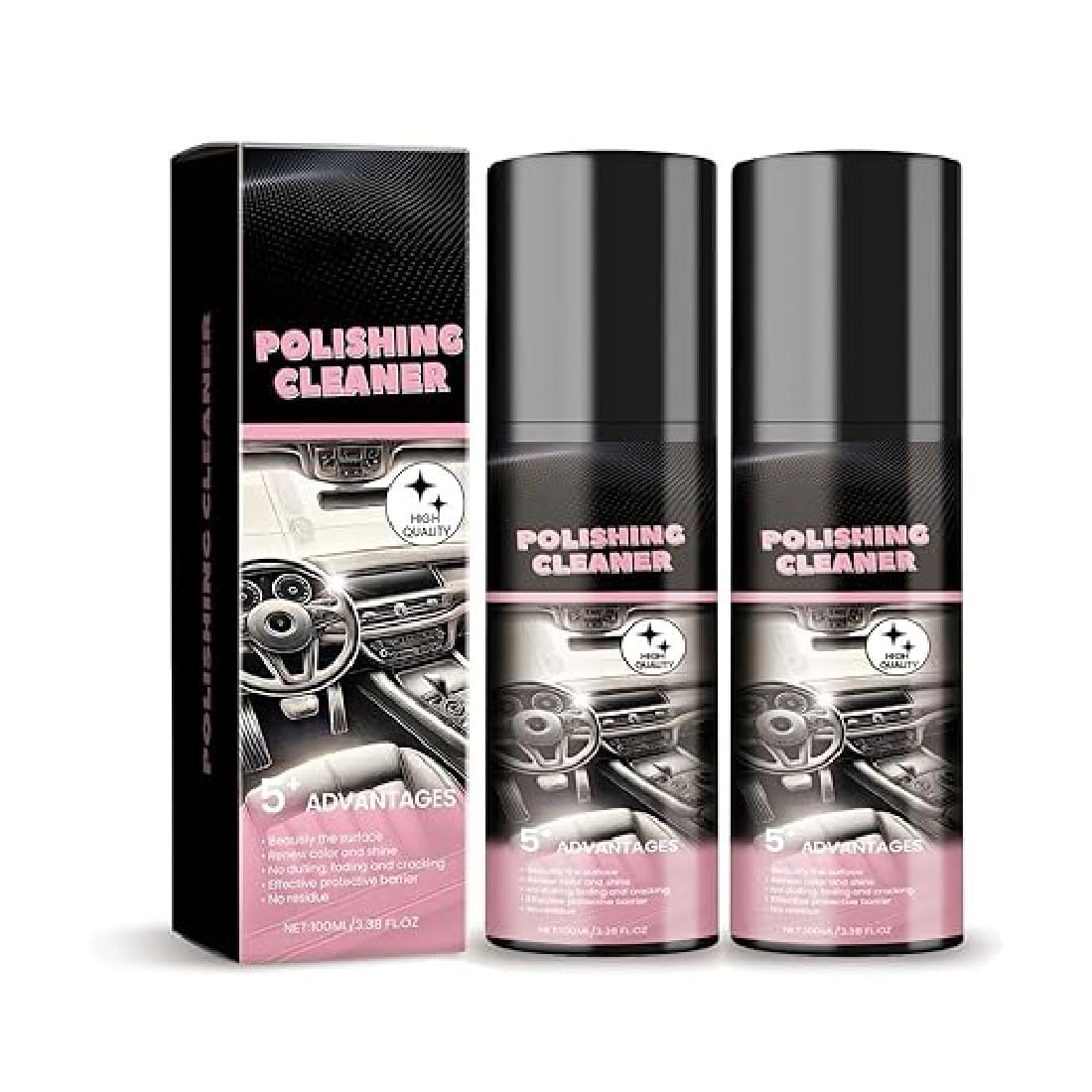 Nicetopu Polishing Cleaner, Car Interior Cleaner, Polierreiniger für den Autoinnenraum, Autopolitur-Spray, Auto Innenraum Reiniger Set, Auto Cockpit Reiniger, Autopflege Innenraumreiniger (2PCS) von GUSHE