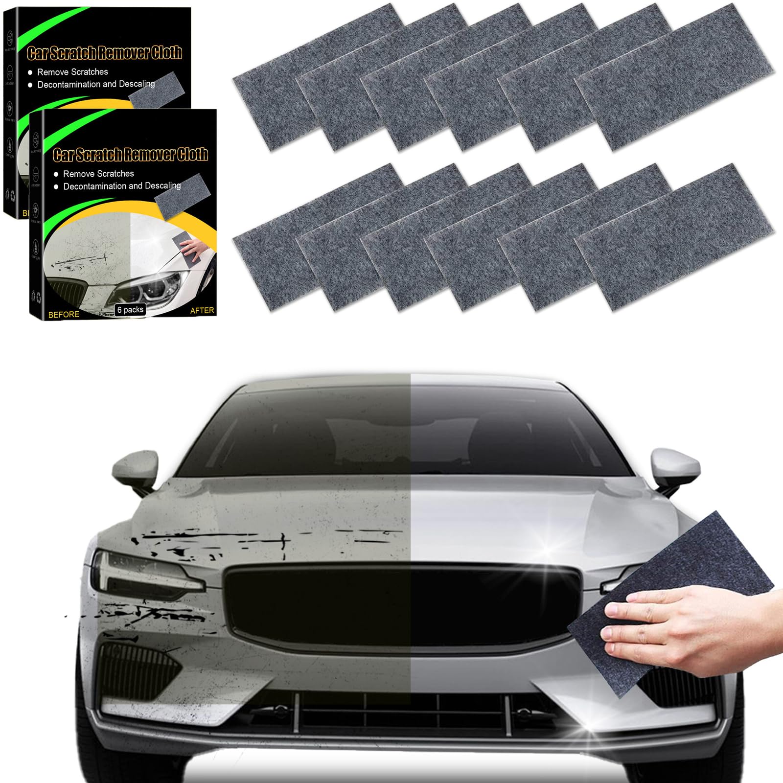 Nano Sparkle Tuch Auto Kratzer, Kratzer Entferner Auto,Nano Sparkle Tuch Für Auto Kratzer Entfernen Reparatur,Car Scratch Remover Für Reparatur Von Leichten Kratzfarben,Lackpflege (12pcs,Grey) von GUUIESMU