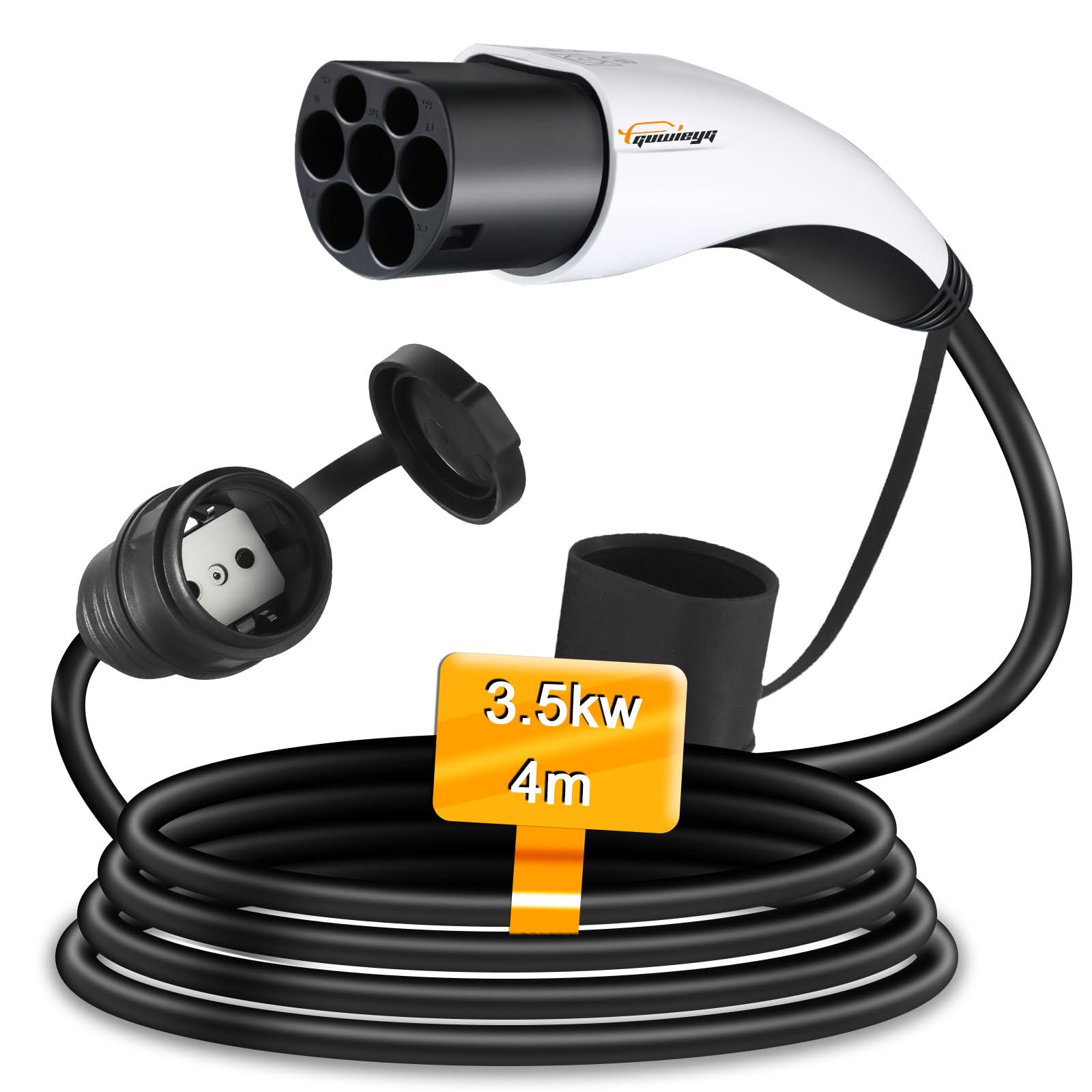 GUWIEYG Typ2 auf Schuko-Adapter, max. 16 A, 250 V, IEC 62196-Adapter auf Schuko-Ladeanschluss, Typ 2 auf europäische Steckdose für Elektromotorräder, E-Bikes, 4 m von GUWIEYG