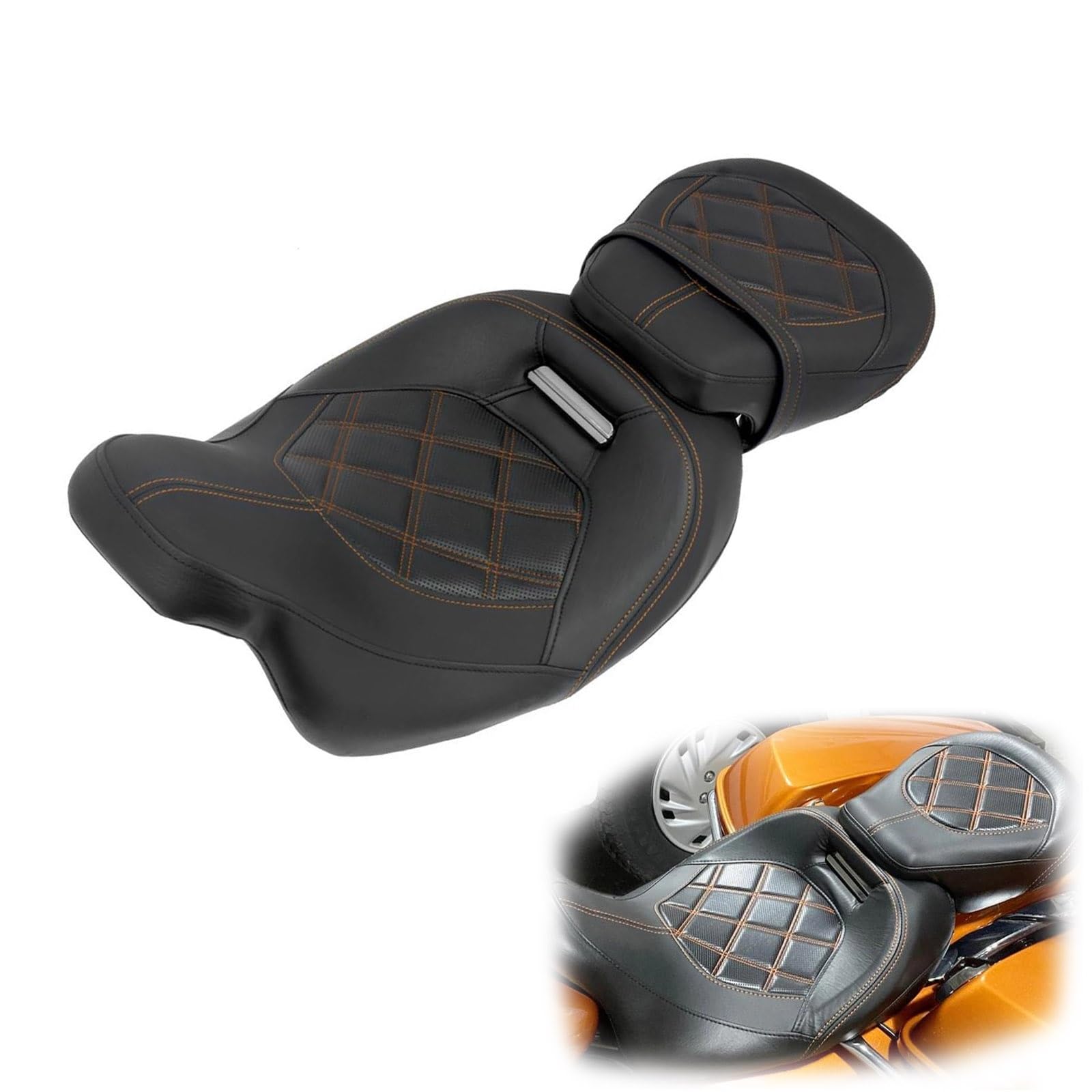 Motorradzubehör Schwarzer Motorrad-Fahrer- Und Beifahrersitz Vorne Und Hinten Für Harley Für Touring Road Glide FLTRX/Special FLTRXS 2015–2020(Orange) von GUYANA