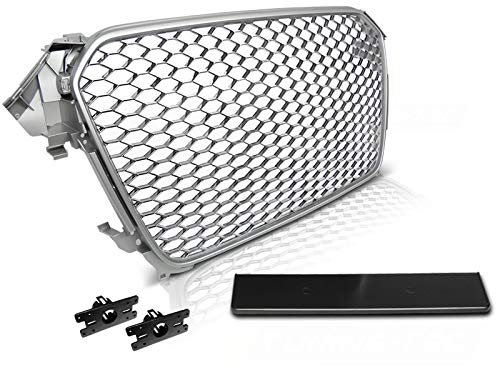 Frontgrill kompatibel mit Audi A4 B8 RS-Type 2011 2012 2013 2014 2015 Limousine Avant Front Central Grill Sport GV-49 Honeycomb Mesh Kühlergrill Sport Silber von GV-ZONE