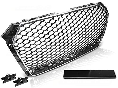 Frontgrill kompatibel mit Audi A4 B9 2015 2016 2017 2018 2019 Limousine Avant Front Central Grill Sport GV-54 Honeycomb Mesh Kühlergrill Sport Chrom Schwarz von GV-ZONE