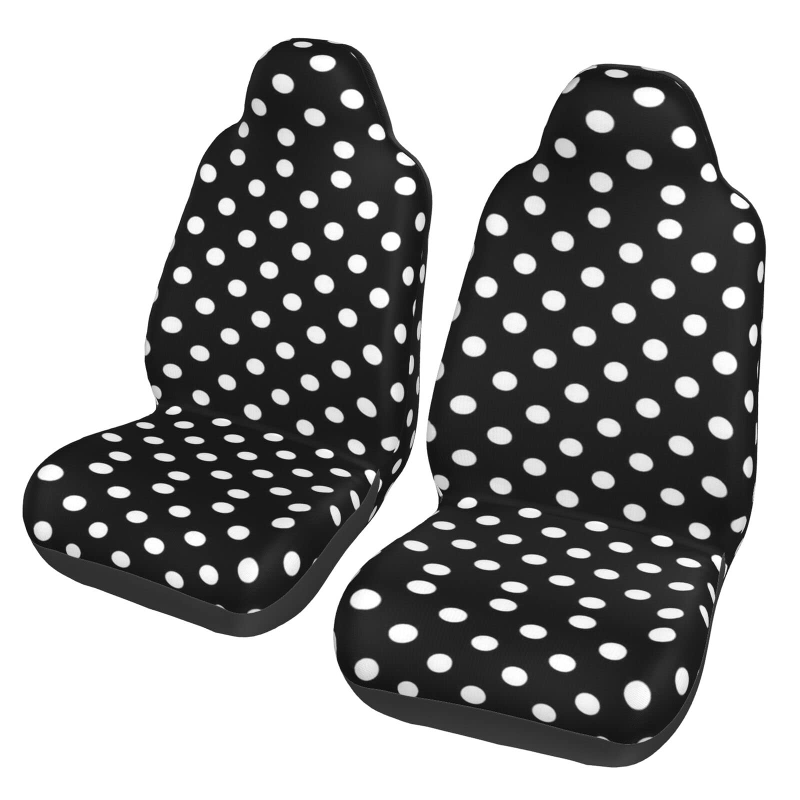 GWINDI Schwarz und Weiß Polka Dots Print Auto Sitzbezüge 2pcs,Universal Auto Vordersitze Elastische Vollabdeckung Sitzschoner von GWINDI