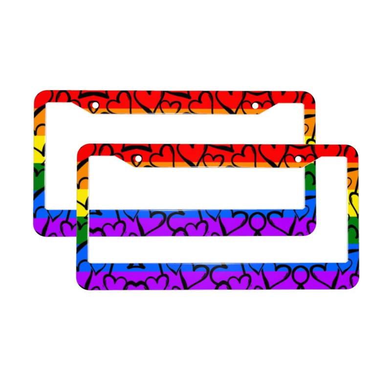 Gay Pride Regenbogenmuster 2 Stück Nummernschild Rahmen Aluminium Auto Universal Zubehör Auto Tag Rahmen Nummernschildhalter von GWINDI