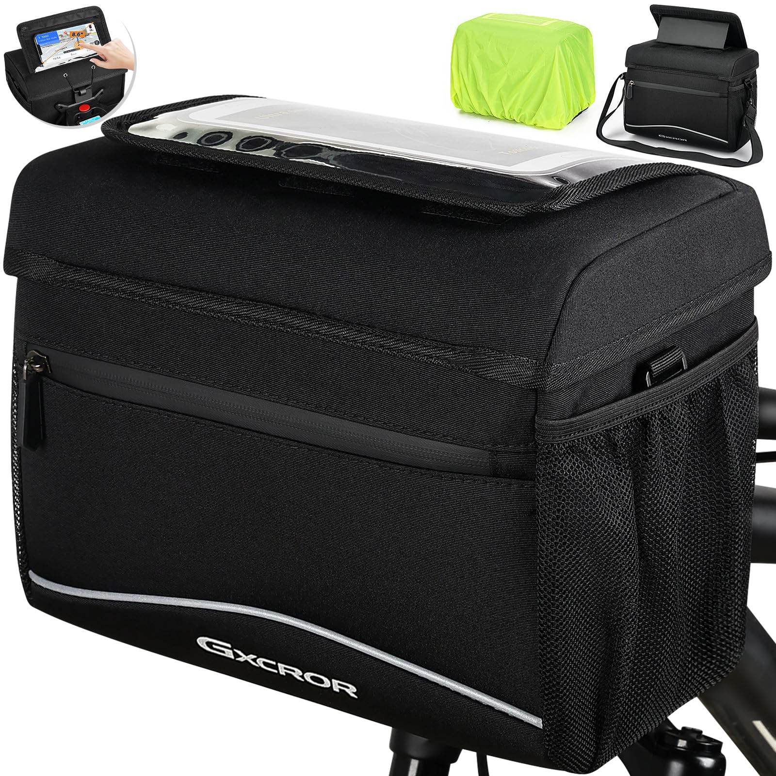 GXCROR 8L Fahrradtasche,Lenkertasche Fahrrad,Fahrradtasche Lenker,Mit Lenkeradapter,Touchscreen,Schultergurt,Fahrradtaschen,Fahrrad Tasche Fahrradkorb Vorne Ebike von GXCROR