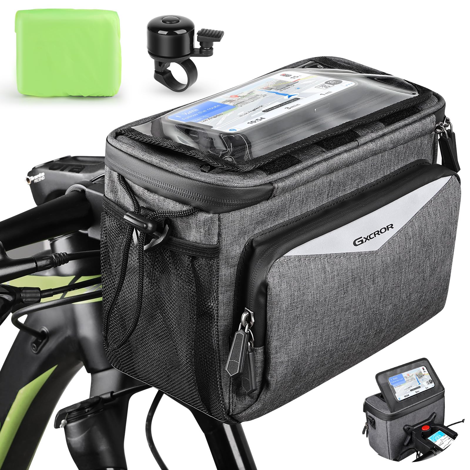 GXCROR Lenkertasche Fahrrad 5.5L mit Touchscreen Fahrradtasche Handyhalterung Fahrrad wasserdichte für alle Handys von GXCROR