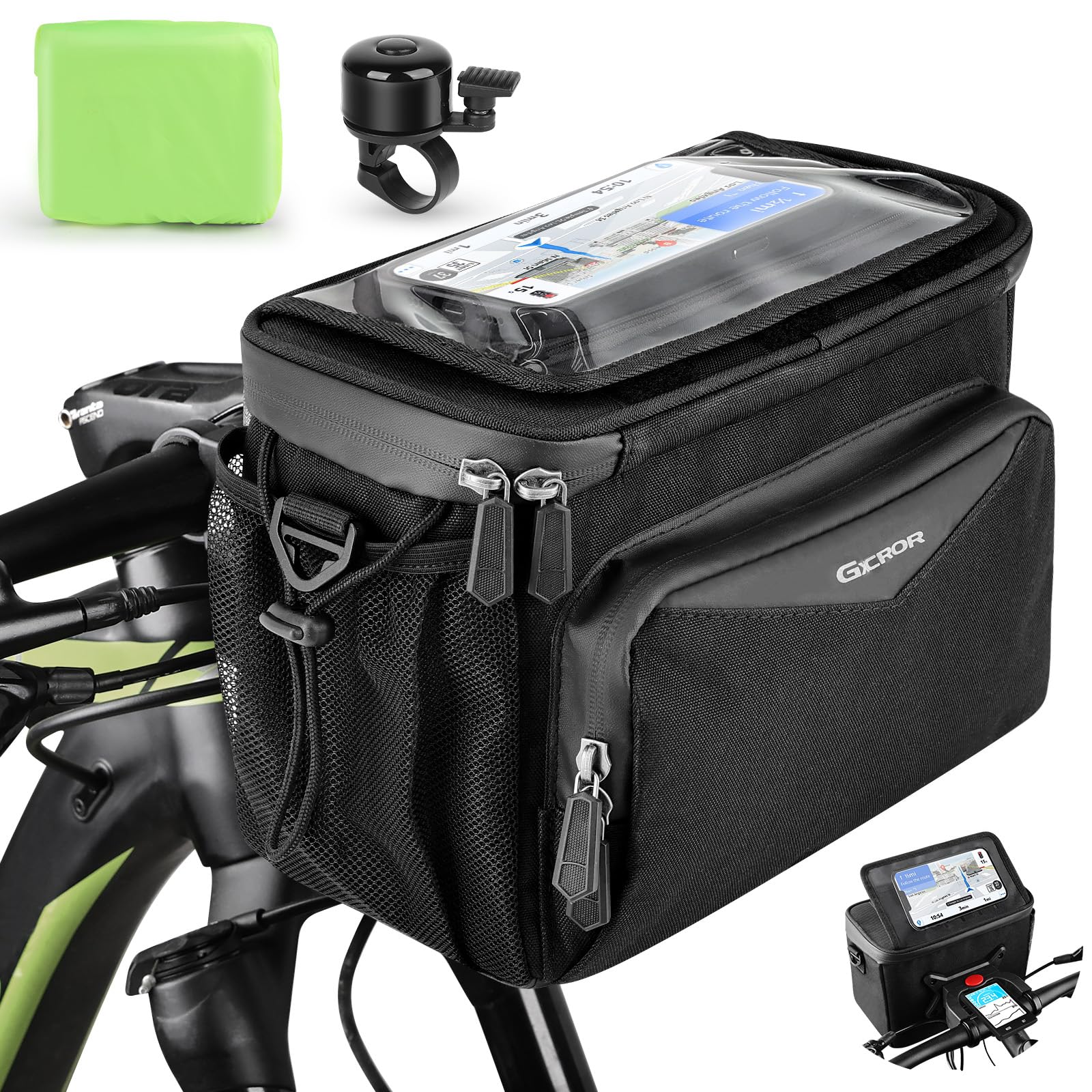 GXCROR Lenkertasche Fahrrad 5.5L Wasserdicht,Mit Touchscreen-Handyhalterung & Schultergurt - Universal für E-Bike, Mountainbike, Citybike von GXCROR