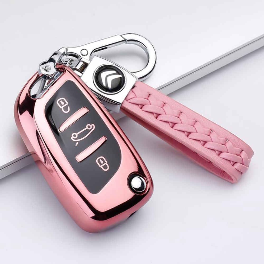 Autoschlüssel Hülle für Citroen DS5 C5 DS6 C4L LS, Kratzfestes Auto Fernbedienung Schlüssel Gehäuse, Autoschlüssel Schutz Gehäuse Zubehör,Einheitsgröße-C Pink von GXDFC