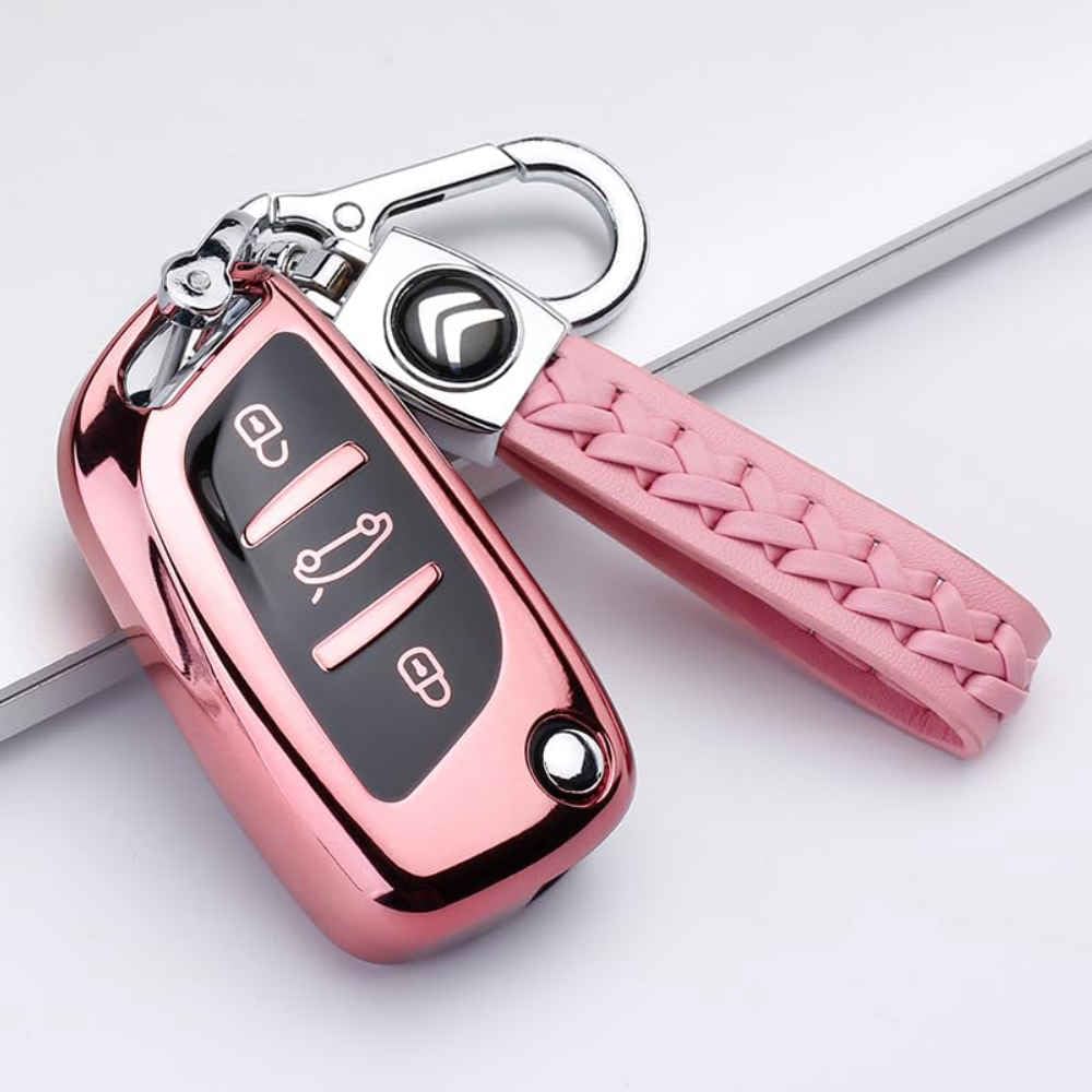 Autoschlüssel Hülle für Citroen DS5 C5 DS6 C4L LS, Kratzfestes Auto Fernbedienung Schlüssel Gehäuse, Autoschlüssel Schutz Gehäuse Zubehör,Einheitsgröße-D Pink3 von GXDFC