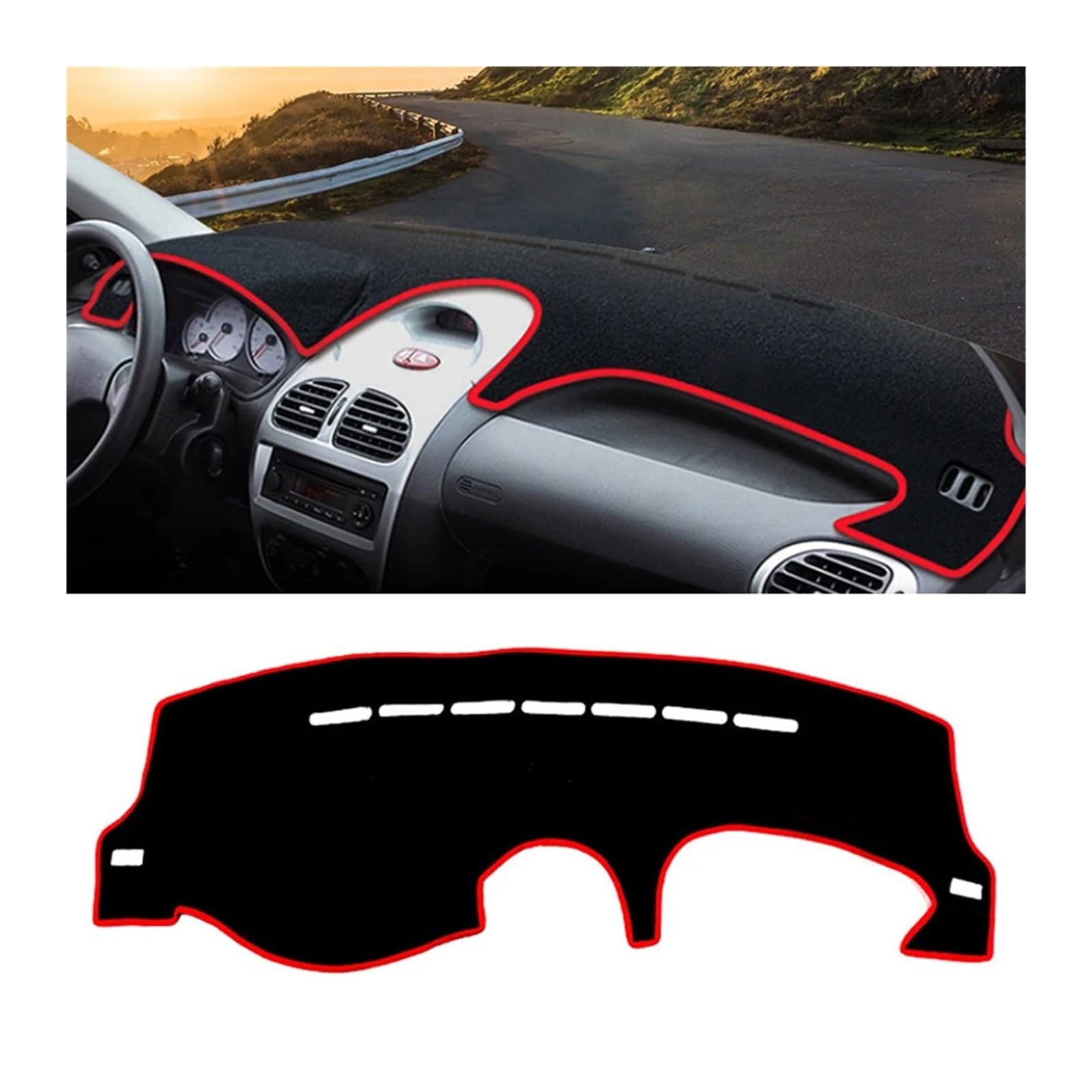 Armaturenbrett AbdeckungTeppich Für Peugeot 206 CC SW 2004 2005 2006 2007 2008 206CC 206SW Auto Dashboard Sonnenschutz Abdeckung Instrument Panel Pad Dash Mat(A Red Side) von GXFCASE