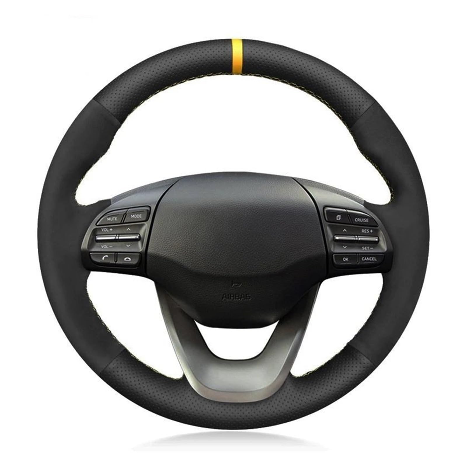 Auto Lenkradhülle Für Hyundai Für Kona 2017 2018 2019 2020 handgenähte Schwarze Wildleder-Leder-Soft-Wrap-Auto-Lenkradabdeckung Auto Lenkradschutz(Yellow Thread) von GXFCASE