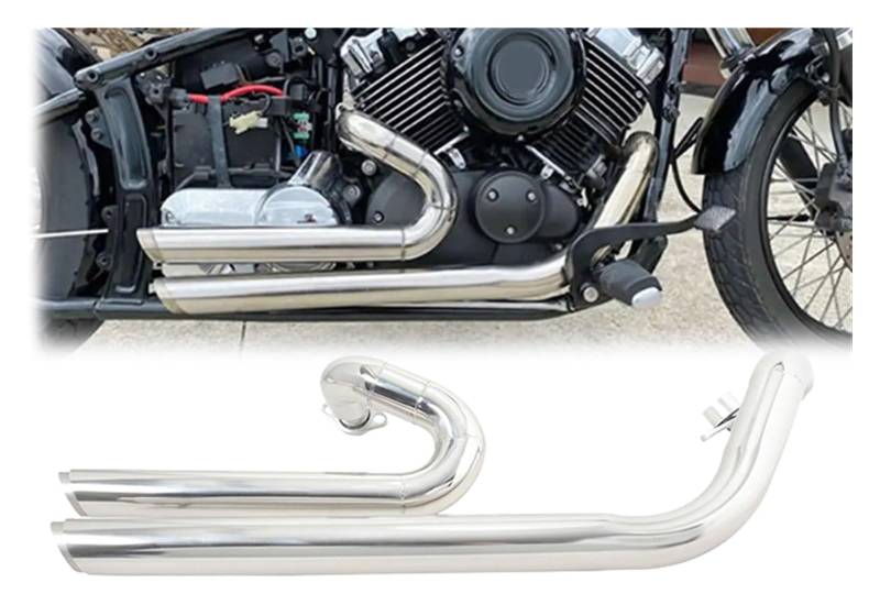 Auspuff Schalldämpfer Für Y&amaha XVS650 XVS 650 Custom 1998 1999 2000-2016 Full Link Pipe Escape Schalldämpfer Motorradauspuff Auspuffanlagen(Black) von GXSAI