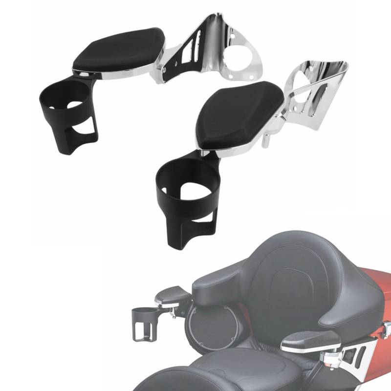 GYMARK Motorrad Beifahrer Armlehnen Verstellbare hintere Armlehne mit Getränkehalter für Harley Touring Electra Glides Road Glide Ultra Tri Glide 1997-2023 Motorradzubehör (2014-2023) von GYMARK