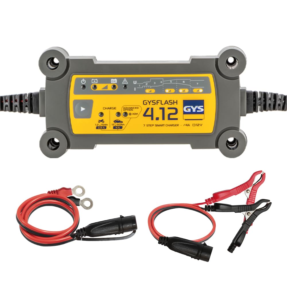 GYS Ladegerät Batterieladegerät für das Laden von 12V-Batterien von Kleinwagen, Motorrädern, Jet-Skis, Kart-Sport-Fahrzeugen und Rasenmähern, GYSFLASH 4.12 von GYS