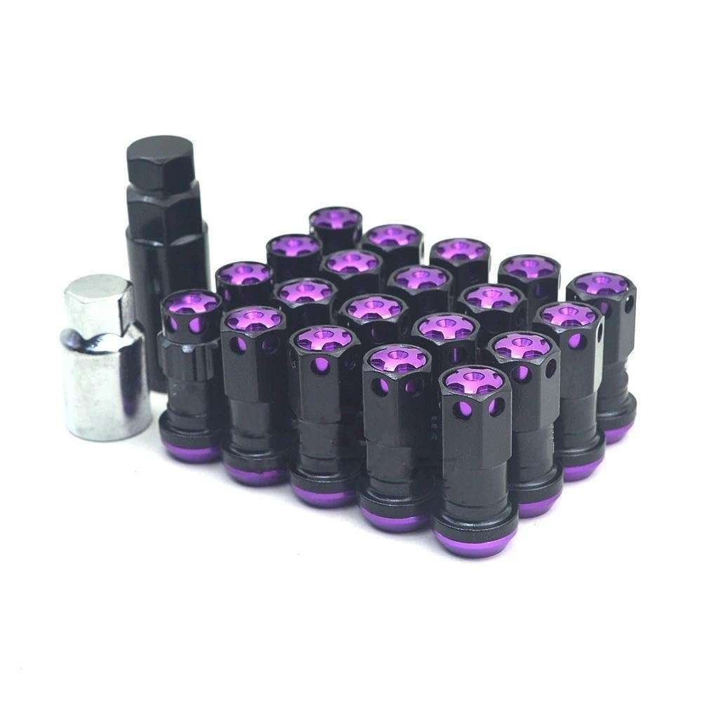 GYTTAK Reifenschraube Radmutter Stahl Auto Tuning Auto Radmuttern Schloss Feststellradschrauben Radmuttern M12x1.5 M12x1.25 20Stk 44mm(Purple,M12x1.5) von GYTTAK