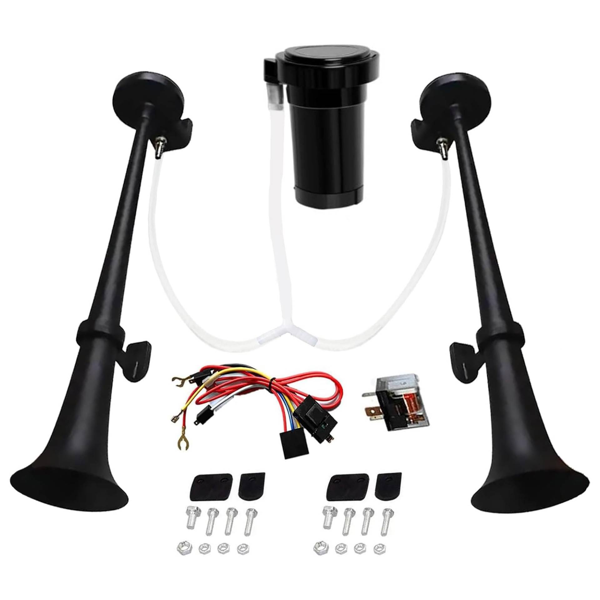 GYUPXYH Drucklufthorn Traktor 12v mit Kompressor LKW Druckluft Hupe Horn Schwarz Druckluft Fanfare 150db Doppel Air Horn Kit für Auto Traktor LKW Pkw Motorrad Roller von GYUPXYH