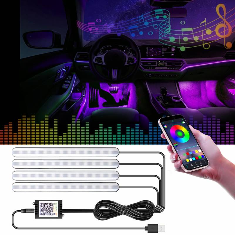 GZ5CG Auto Innenbeleuchtung Mehrfarbige Umgebungslichter 48SMD APP Steuerung Musik Sync 5V von GZ5CG