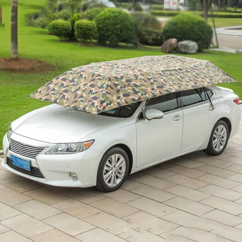 420/460/485CM Beweglicher Carport Auto-Zelt (Halbautomatisch/Automatisch) Auto-Abdeckung Regenschirm-Sonnenschutz-Zelt, Uv-Schutz, Winddichter(Camouflage-Automatic,4.2M) von GZDXBF