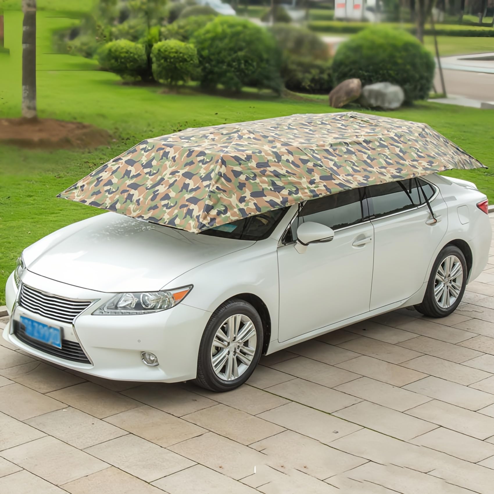 420/460/485CM Beweglicher Carport Auto-Zelt (Halbautomatisch/Automatisch) Auto-Abdeckung Regenschirm-Sonnenschutz-Zelt, Uv-Schutz, Winddichter(Camouflage-Automatic,4.6M) von GZDXBF