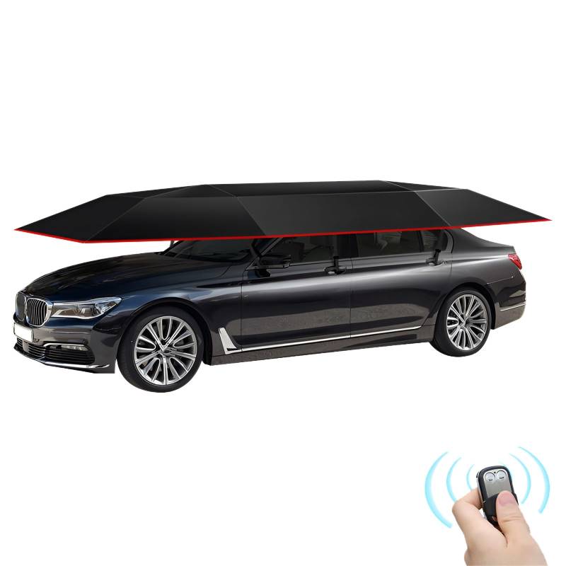 Tragbarer Auto-Regenschirm Mit Fernbedienung - Auto Sonnenschutz Regenschirm Abdeckung Zelttuch Uv-Schutz Wasserdicht(Black,420cm/13.7ft) von GZDXBF