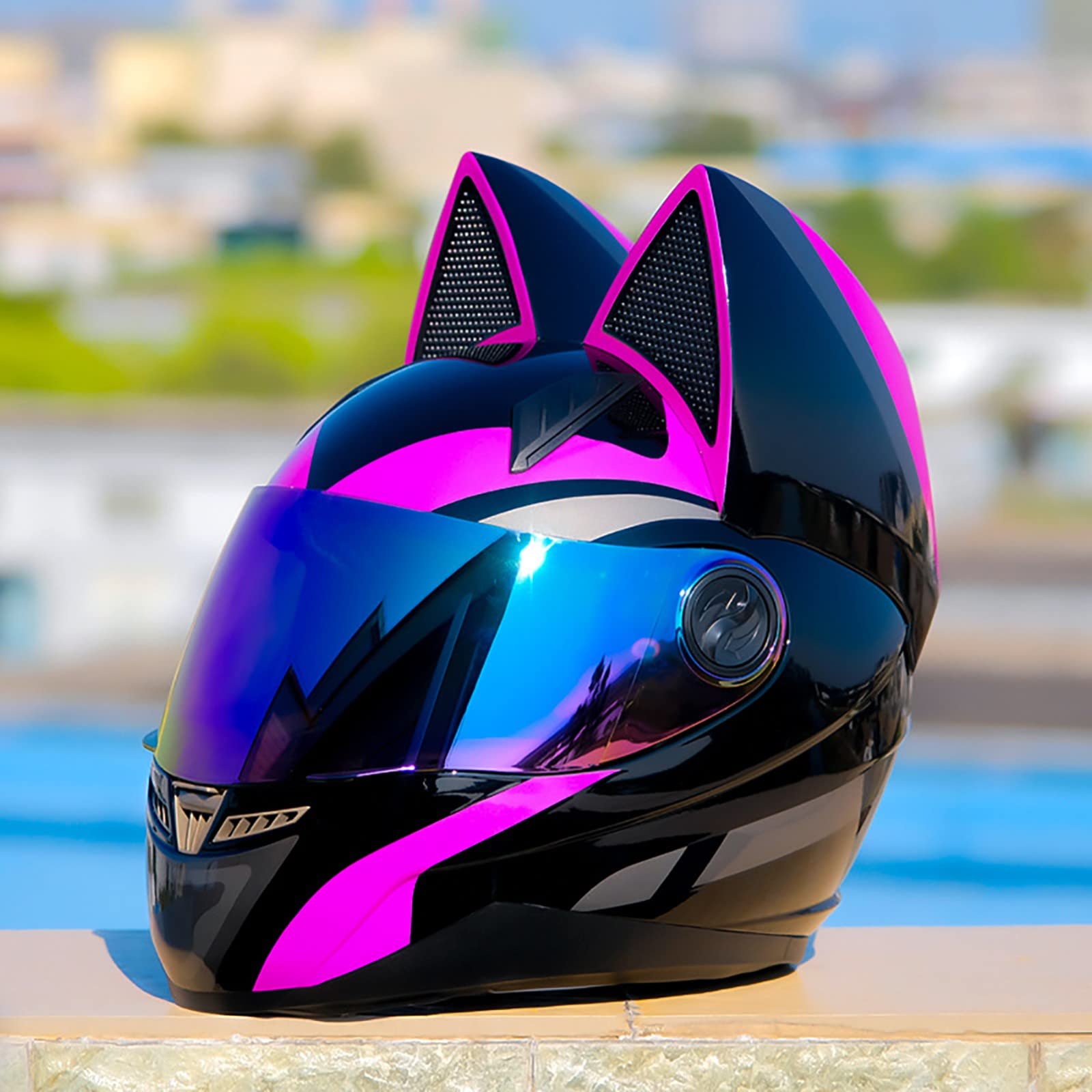 Motorrad-Straßenhelm Im Integralstil Mit Katzenohren, DOT/ECE-Zertifizierter Integral-Motorradhelm, Helme Mit Sonnenblende Für Rennradrennen, Motocross A,L56-57cm von GZEZHA