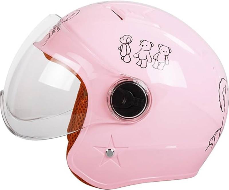 Motorradhelm Kinder Mädchen Junge, Kid Jet Helm mit Visier, Roller Helm Kids Scooter Helm Mofa Helm Fahrradhelm, Schnellverschluss, Herausnehmbar, Waschbar A,52-56cm von GZEZHA