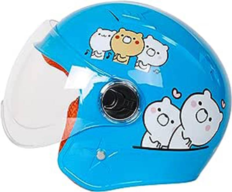 Motorradhelm Kinder Mädchen Junge, Kid Jet Helm mit Visier, Roller Helm Kids Scooter Helm Mofa Helm Fahrradhelm, Schnellverschluss, Herausnehmbar, Waschbar D,52-56cm von GZEZHA