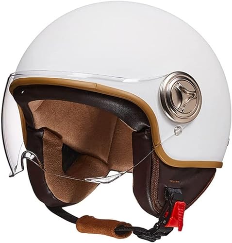 Vintage-Vespa-Motorradhelm Mit Offenem Gesicht, DOT-Geprüft, Für Herren Und Damen, Vespa 3/4-Motorrad-Halbhelm Mit Visier, Leichter, Atmungsaktiver Elektrischer Halbhelm B,54-61CM von GZEZHA