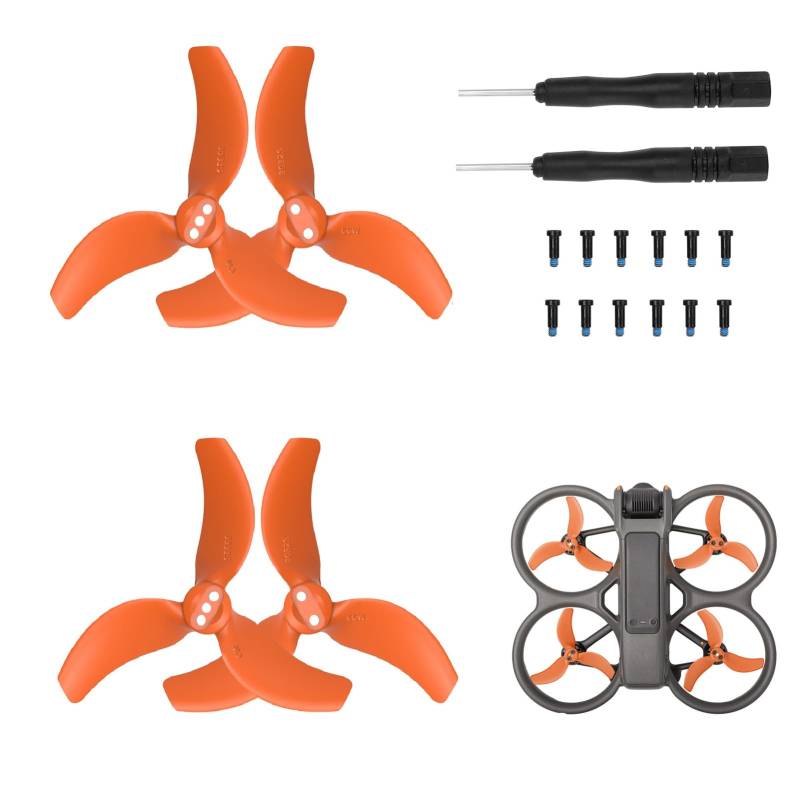 2 Paar Propeller für DJI Avata 2 Drone Zubehör, Propeller-Ersatz-Propellerblätter Schnellspanner Silent Flight Propeller Kit für DJI Avata 2 Drohne, mit Exklusive Schrauben & Schraubendreher (Orange) von GZWY