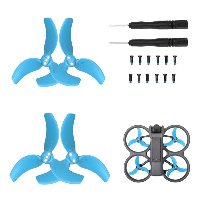 2 Paar Propeller für DJI Avata 2 Drone Zubehör, Propeller-Ersatz-Propellerblätter Schnellspanner Silent Flight Propeller Kit für DJI Avata 2 Drohne, mit Exklusive Schrauben & Schraubendreher (Blau) von GZWY